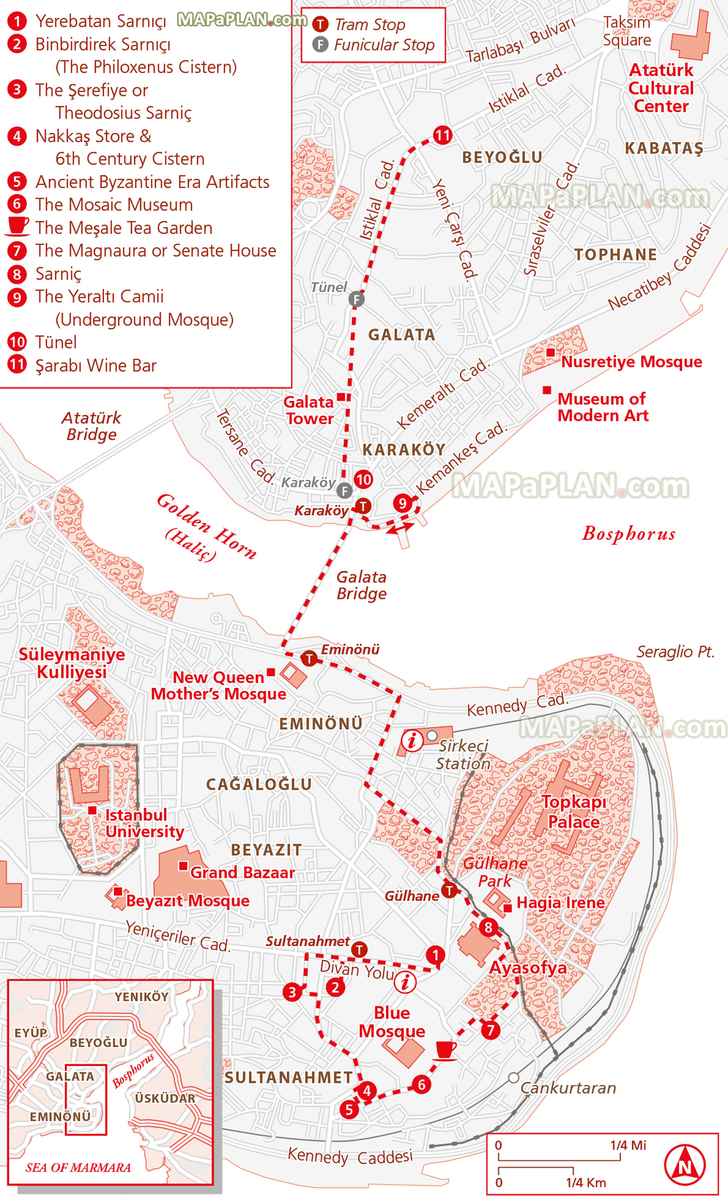 underground walking tour trail directions route planner fun things do family kids Istanbul top tourist attractions map