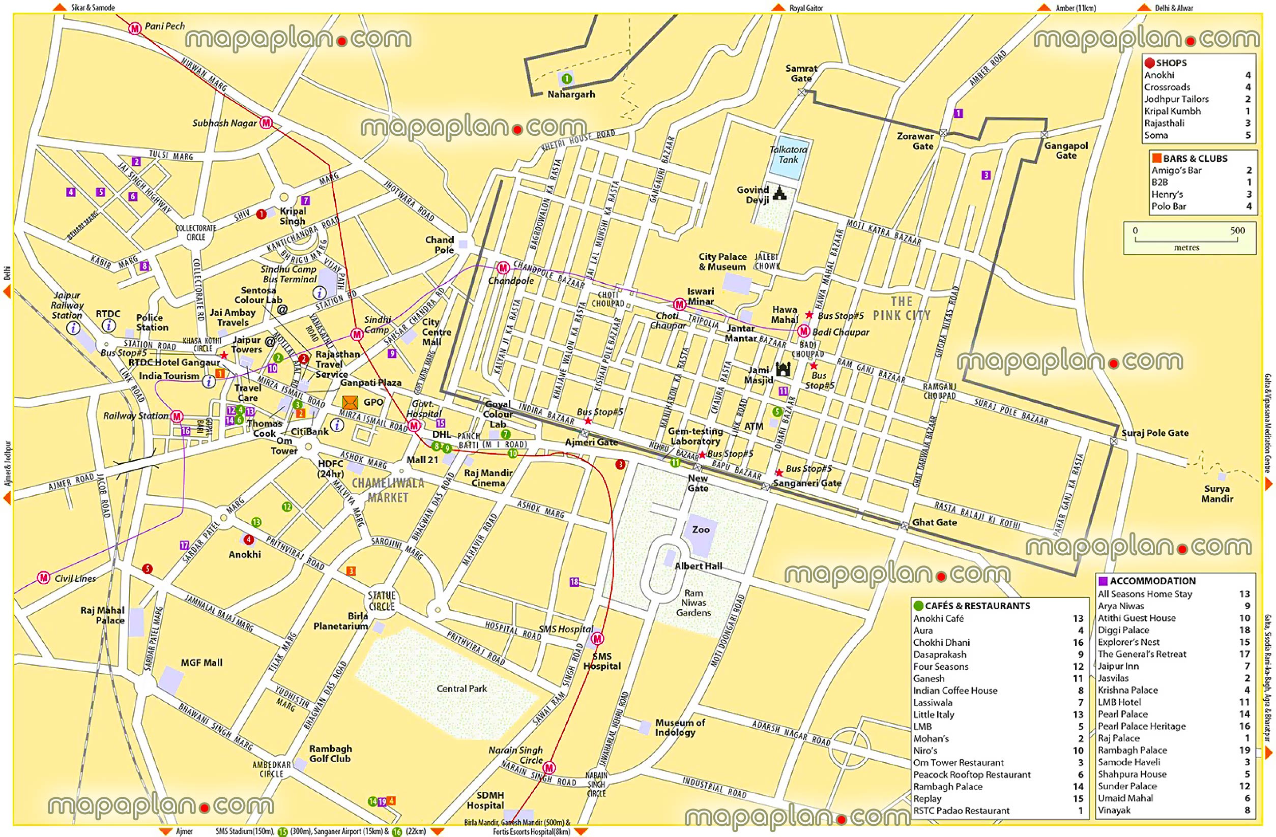 Jaipur map - Jaipur Old City Center detailed interactive map in English ...