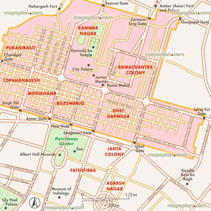 Jaipur maps - Top tourist attractions - Free, printable city street map