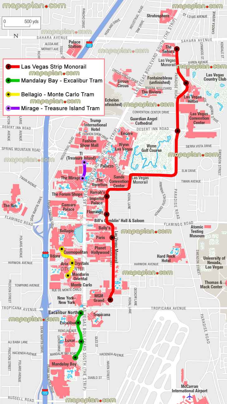 monorail stations tram stops public transportation lines mgm sahara railway transit updated strip network metro rail subway train overground tube ride mandalay bays Las Vegas top tourist attractions map