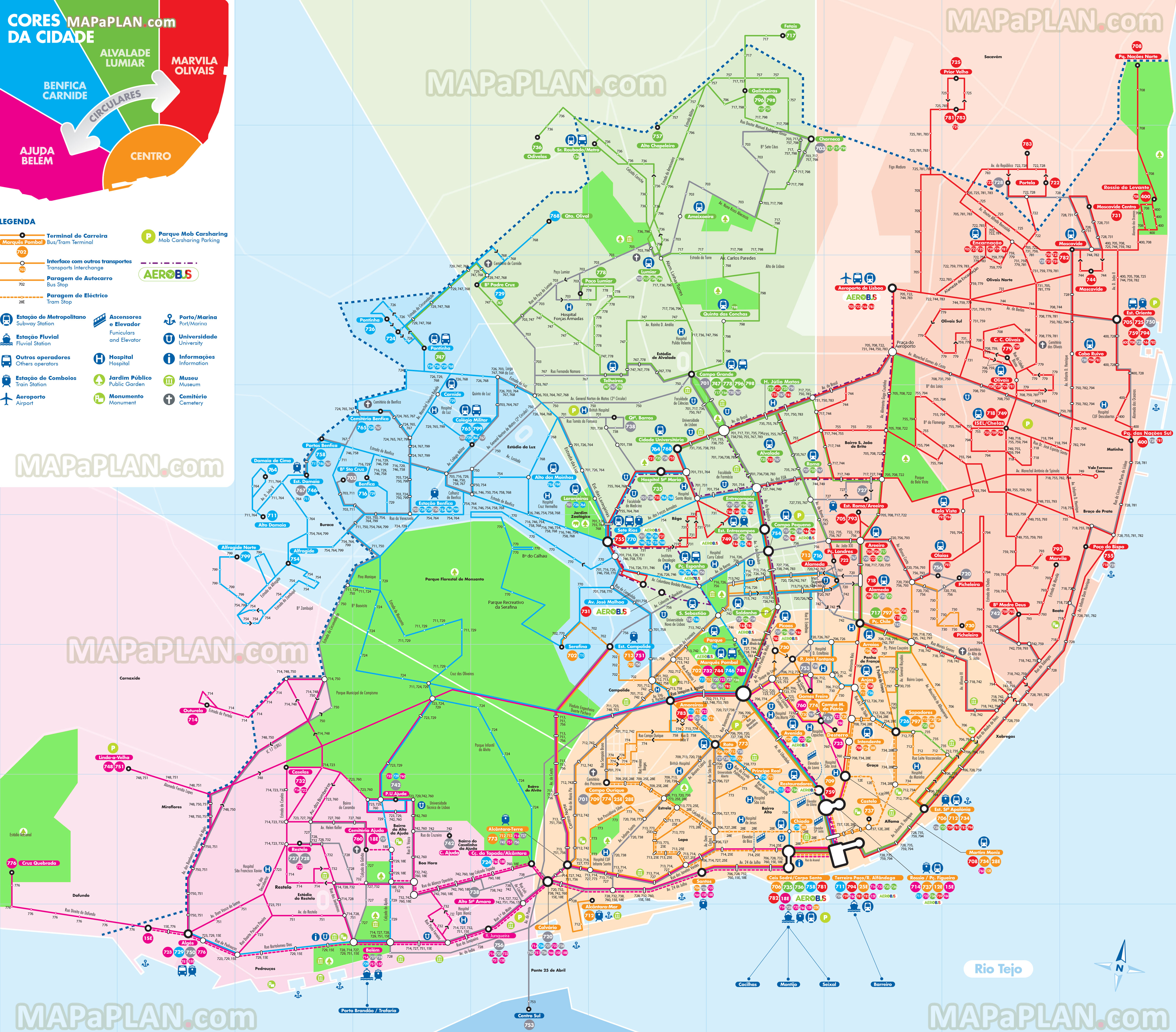 carris tram stops routes 28 15 tramway electrico funicular cable car aerobus shuttle greater Lisbon public transport zones Lisbon top tourist attractions map