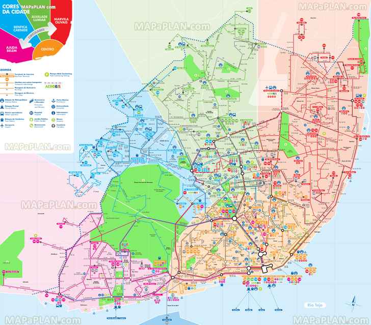 carris tram stops routes 28 15 tramway electrico funicular cable car aerobus shuttle greater Lisbon public transport zones Lisbon top tourist attractions map