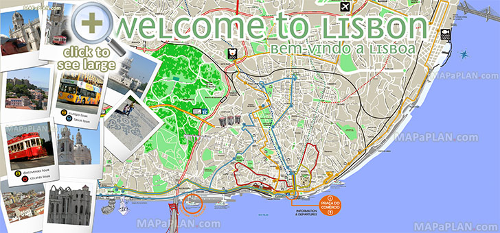interactive plan carris bus tram tour service cruise port harbour terminal ships ferries site cathedral aqueduct monsanto park Lisbon top tourist attractions map