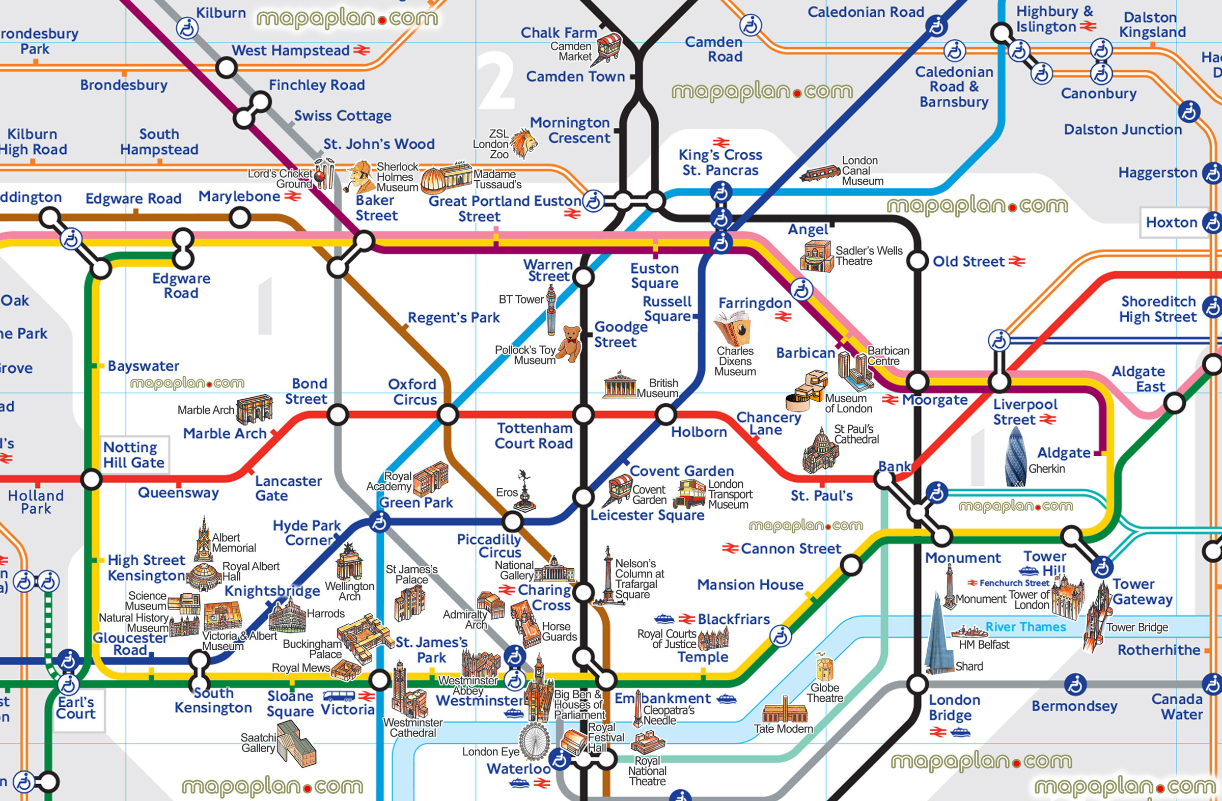 london tube attractions underground stations plan main points interest metro zones landmarks museumss London Top tourist attractions map