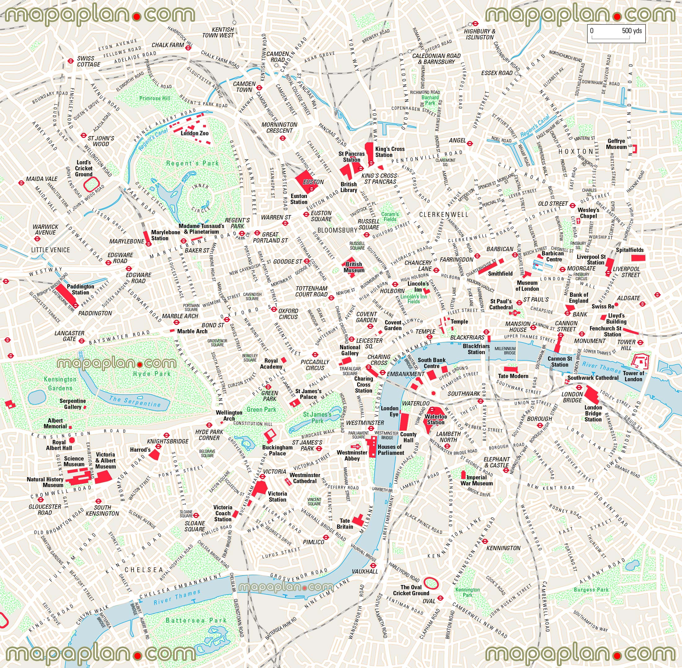 printable walking favourite points interest visit metro stations great historic spots detailed road guide street names plans London Top tourist attractions map
