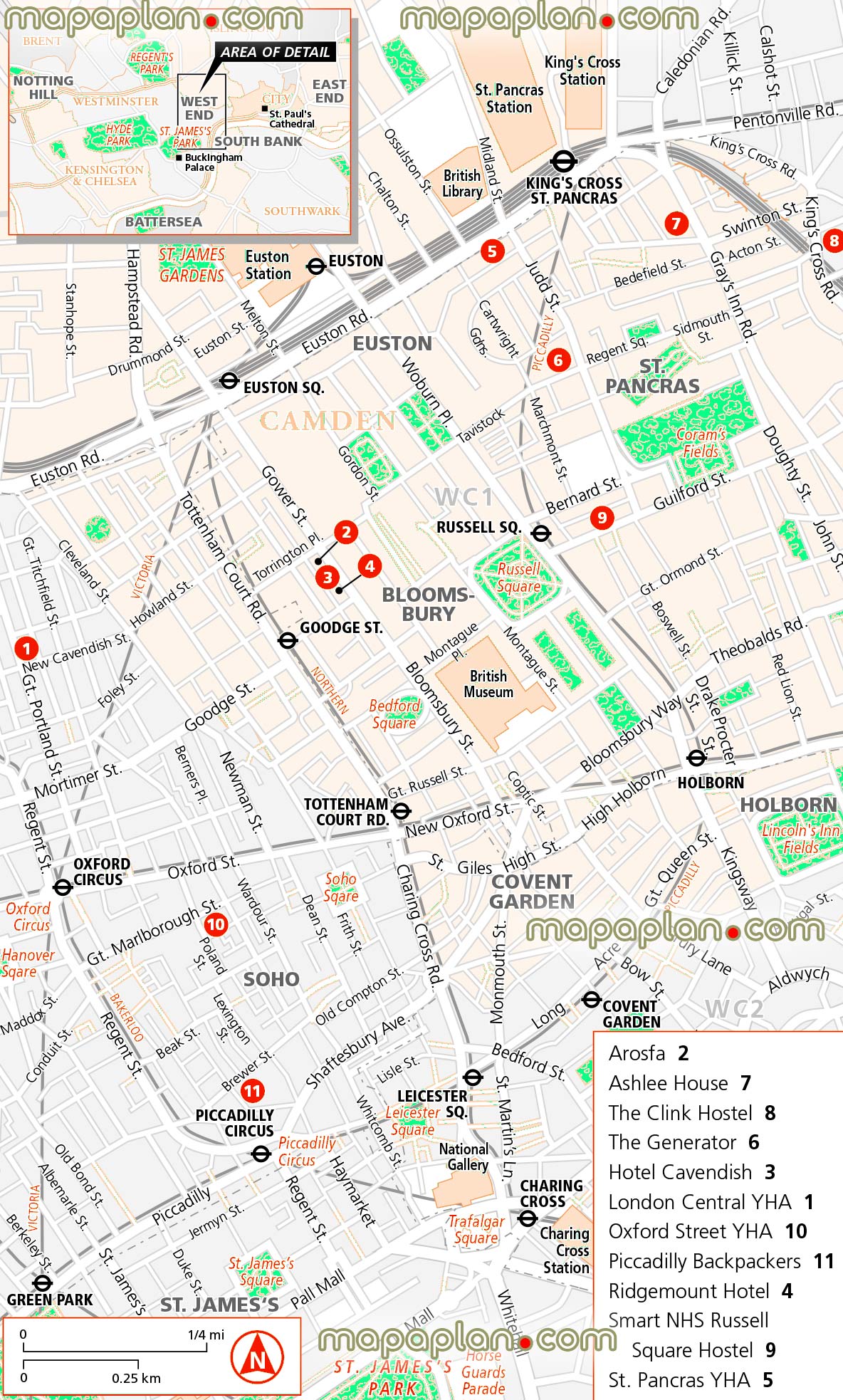 west end cheap hostel accommodation good value budget hotelss London Top tourist attractions map