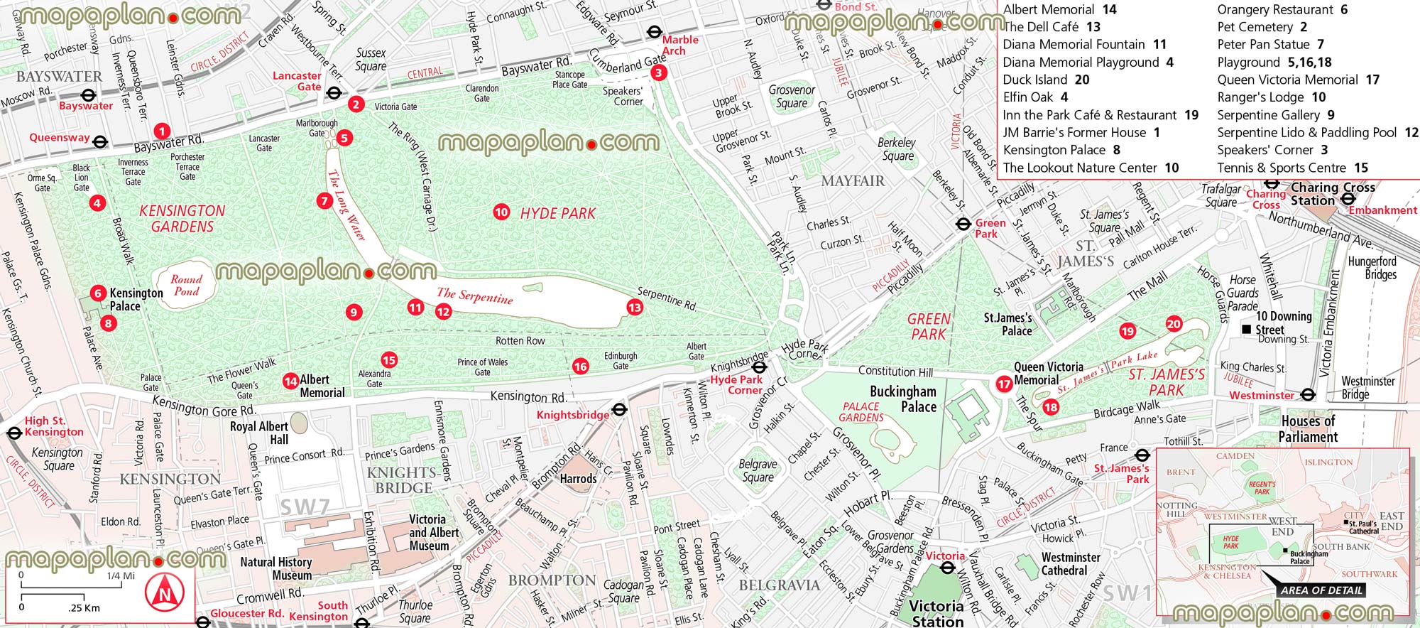 hyde park knightsbridge kensington attractionss London Top tourist attractions map