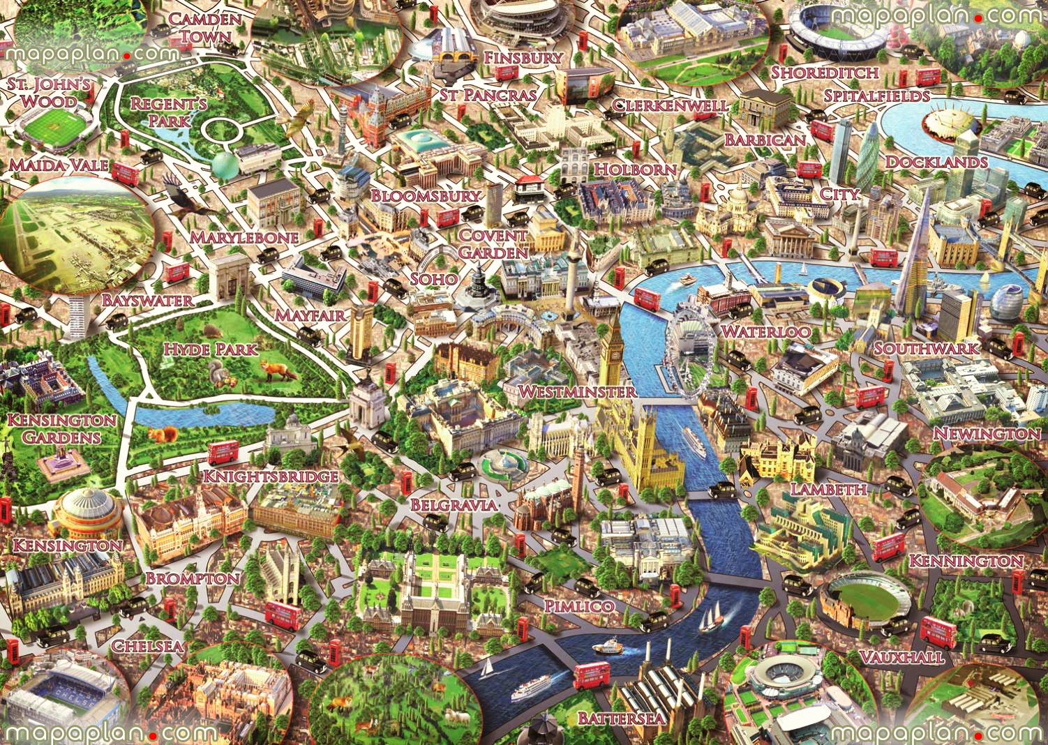 central london neighborhoods graphical colorful 3d puzzle drawing children London Top tourist attractions map