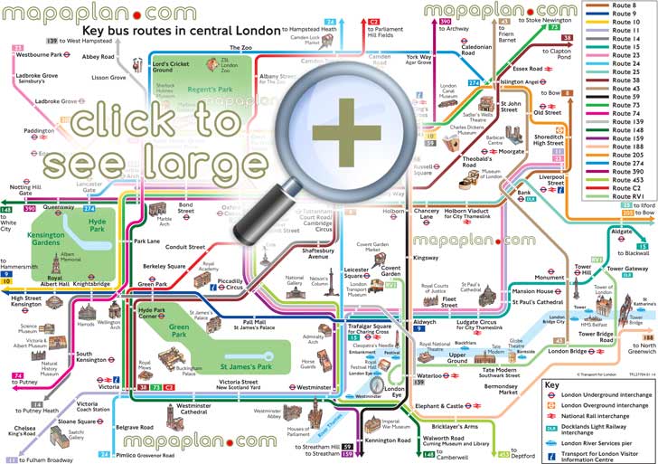 map bus route network main tourist attractions central london key stops places visits London Top tourist attractions map