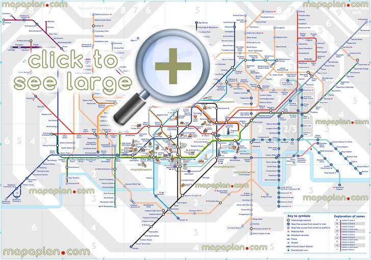 london tube underground stations zones marked public transportation system heathrow airport overground metro routes subway rail lines network diagram railway transit stops commuter dlr light train transports London Top tourist attractions map