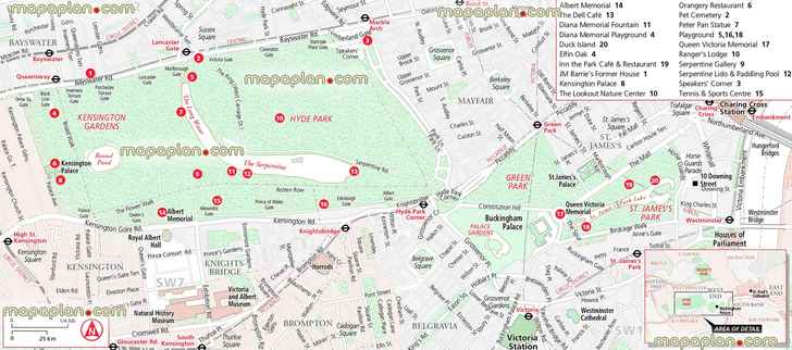 hyde park knightsbridge kensington attractionss London Top tourist attractions map