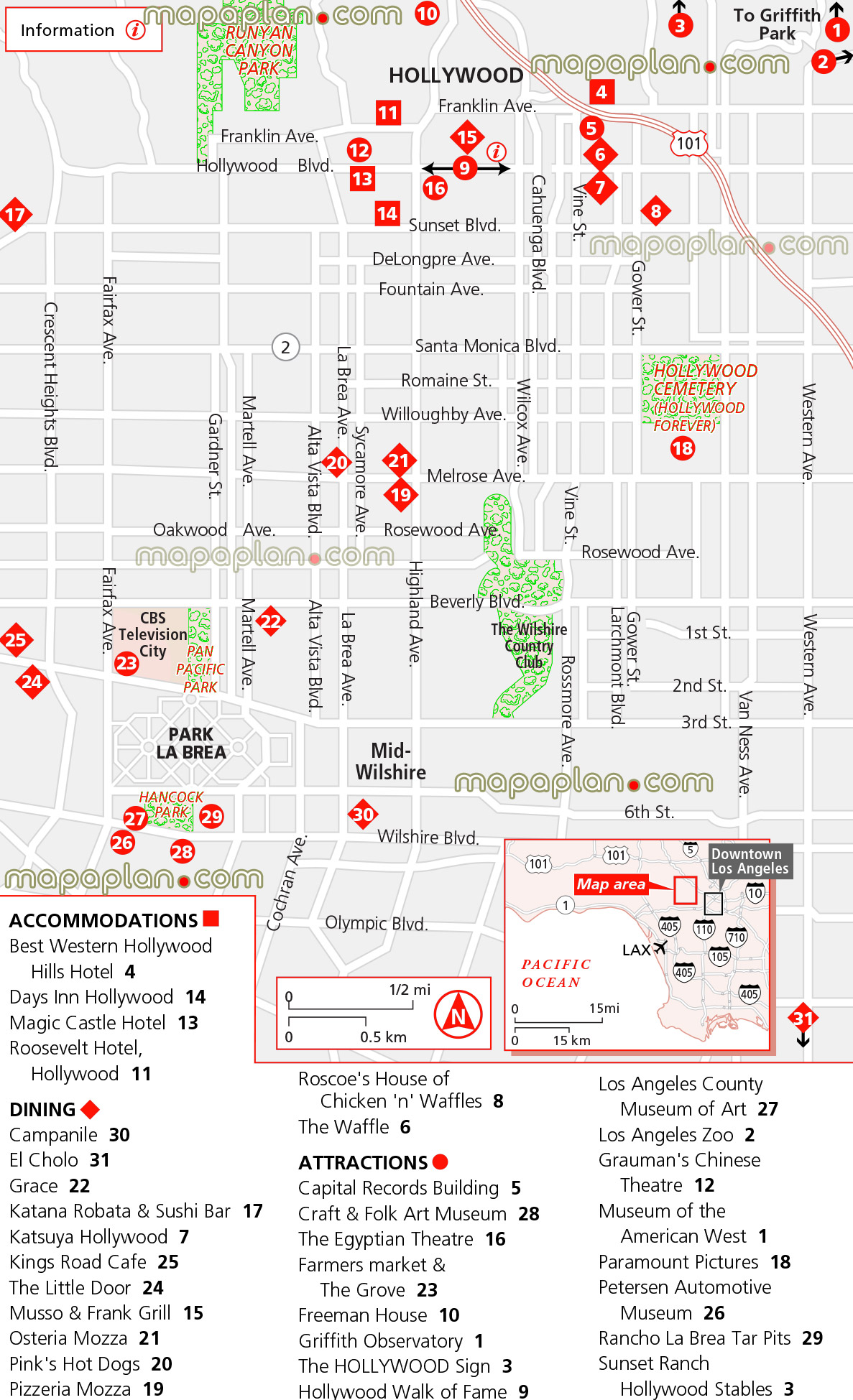 hollywood location travel list best hotels restaurants official tourist information for visitors best western hollywood hills days inn magic castle campanile el cholo grace katana robata kings road cafe musso frank grill osteria mozza pinks hot dogs pizzeria mozza griffith observatory walk face zoo paramounts Los Angeles top tourist attractions map