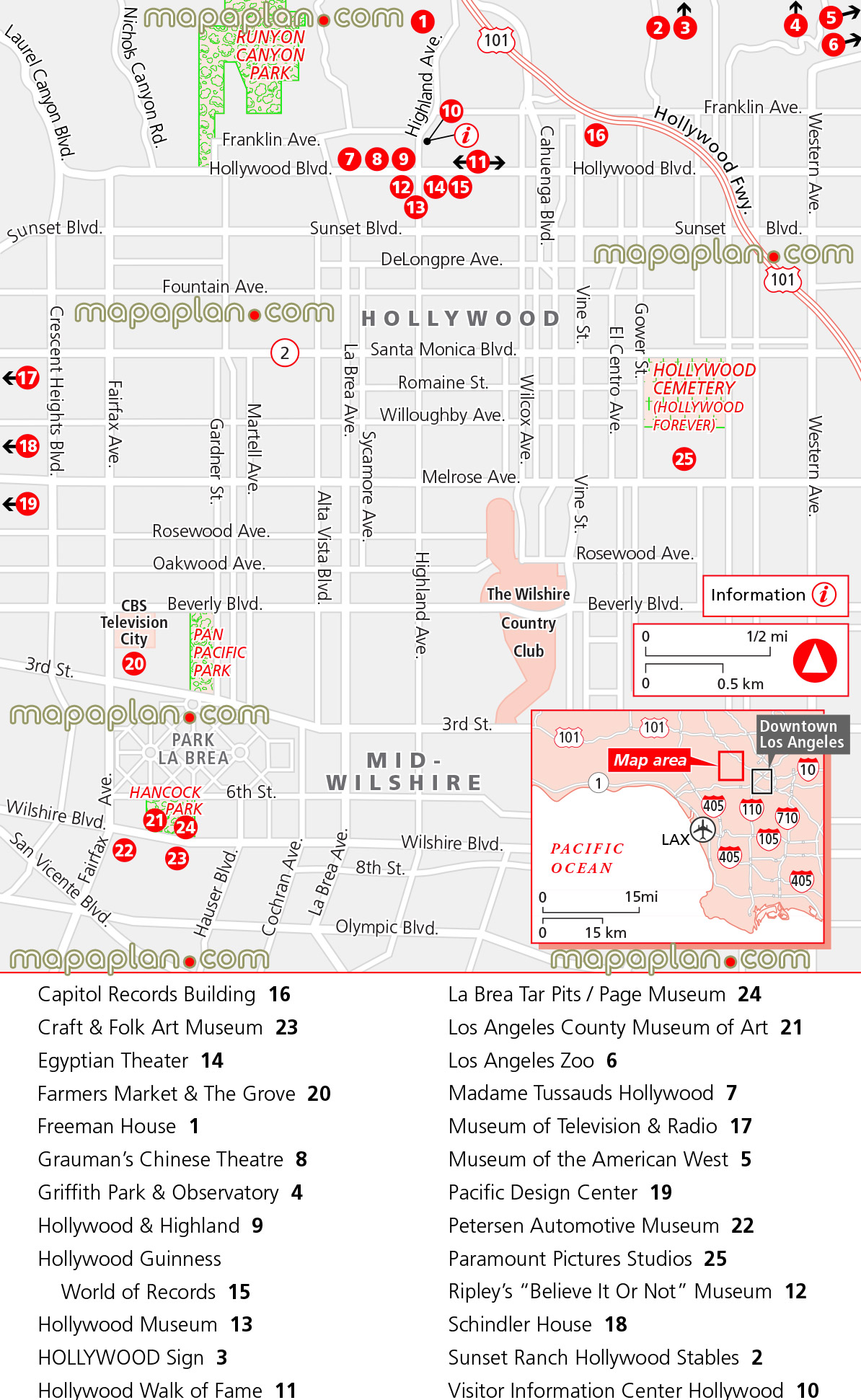 hollywood sign attractions virtual explorer interesting sites hot spots worth visiting griffith park observatory la brea tar pits page museum farmers market grove chinese theatre la zoo petersen automotive center madame tussauds craft folk art egyptian theater visitor informations Los Angeles top tourist attractions map