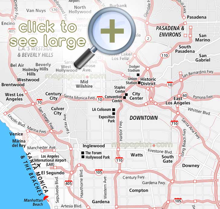 Map Of Los Angeles Showing Tourist Attractions