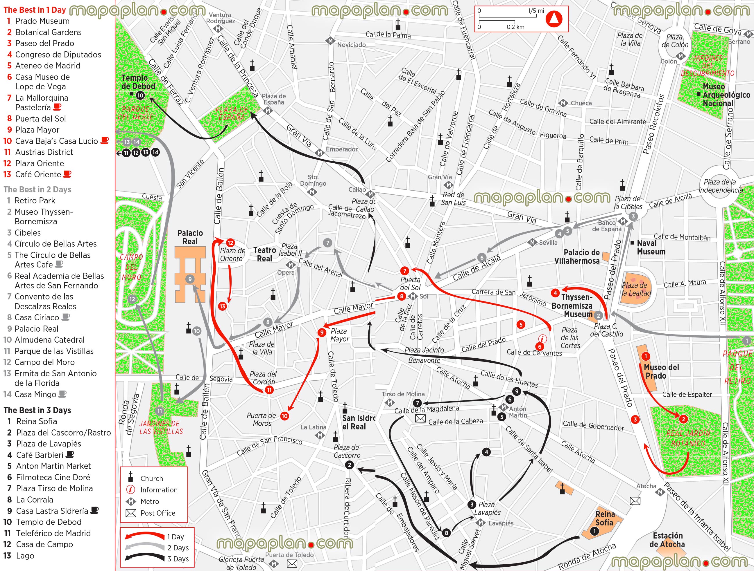 best Madrid 1 2 3 days interactive walking print before your trip central district area outline layout best locations visit puerta del sols Madrid Top tourist attractions map