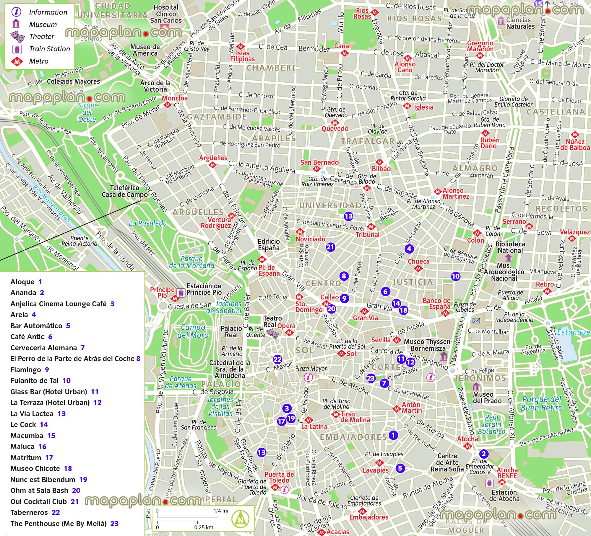 nightlife clubs pubs bars mapas Madrid Top tourist attractions map