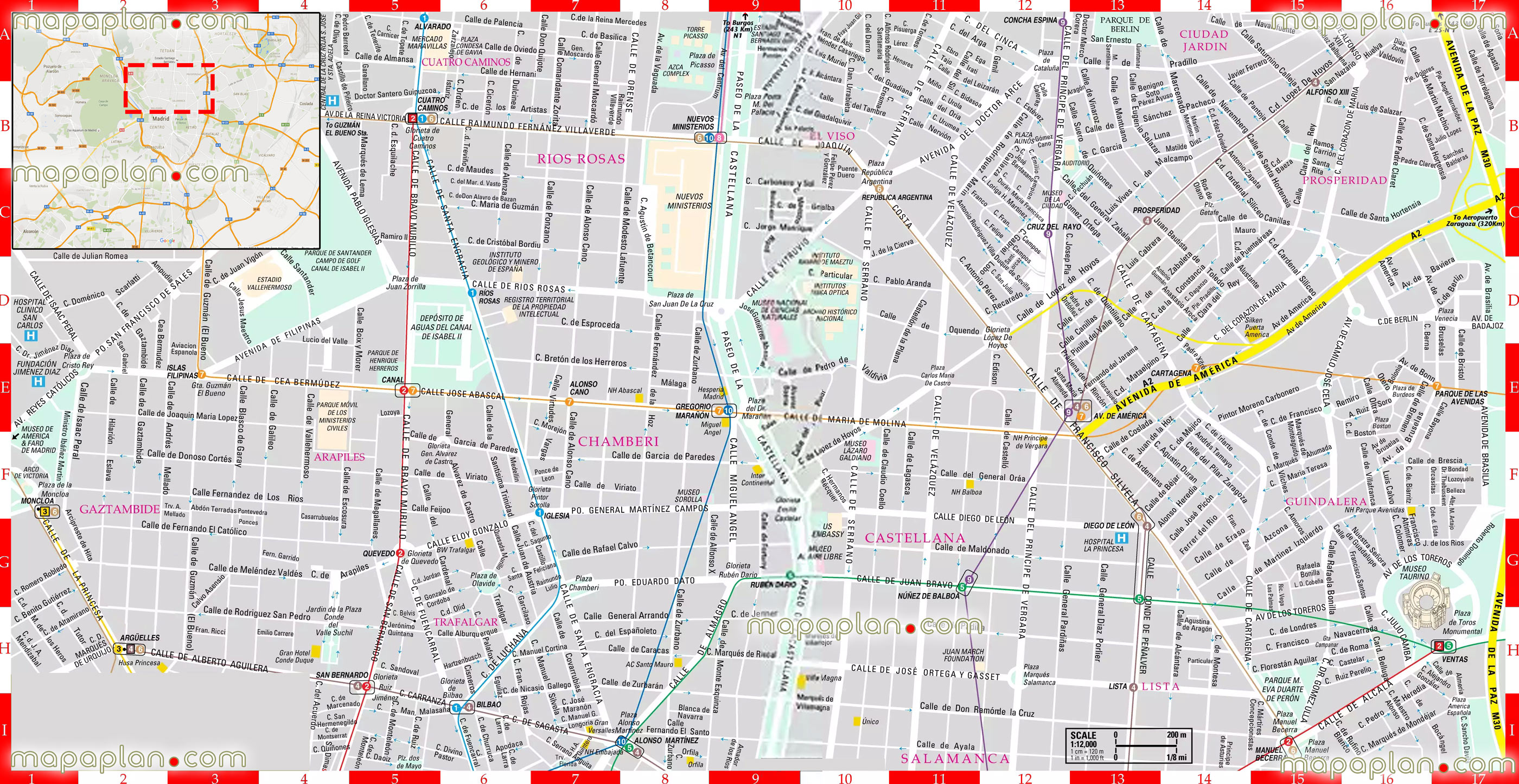 fun easy access places within walking distances Madrid Top tourist attractions map
