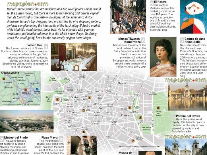 Madrid city centre free travel guide top 10 must see sights best destinationss Madrid Top tourist attractions map