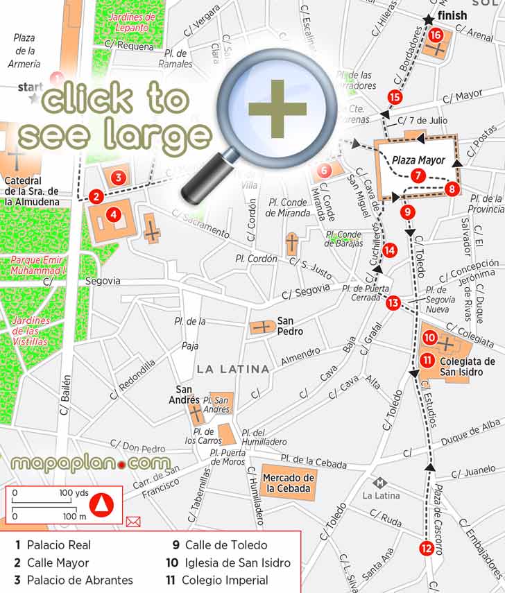 central madrid main tourist attractions walking tour printable pop up key places visit churches theatres museumss Madrid Top tourist attractions map