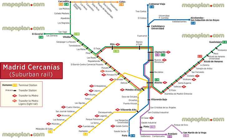 cercanias suburban rail renfe commuter downloads Madrid Top tourist attractions map