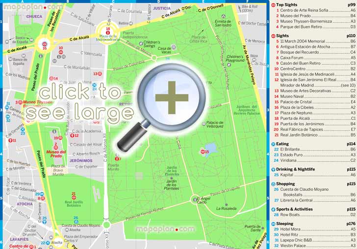 paseo del prado parque del buen retiro detailed maps Madrid Top tourist attractions map