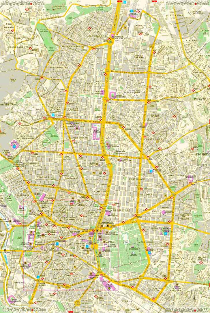 Madrid highlights detailed famous sites explore santiago bernabeu stadiums Madrid Top tourist attractions map