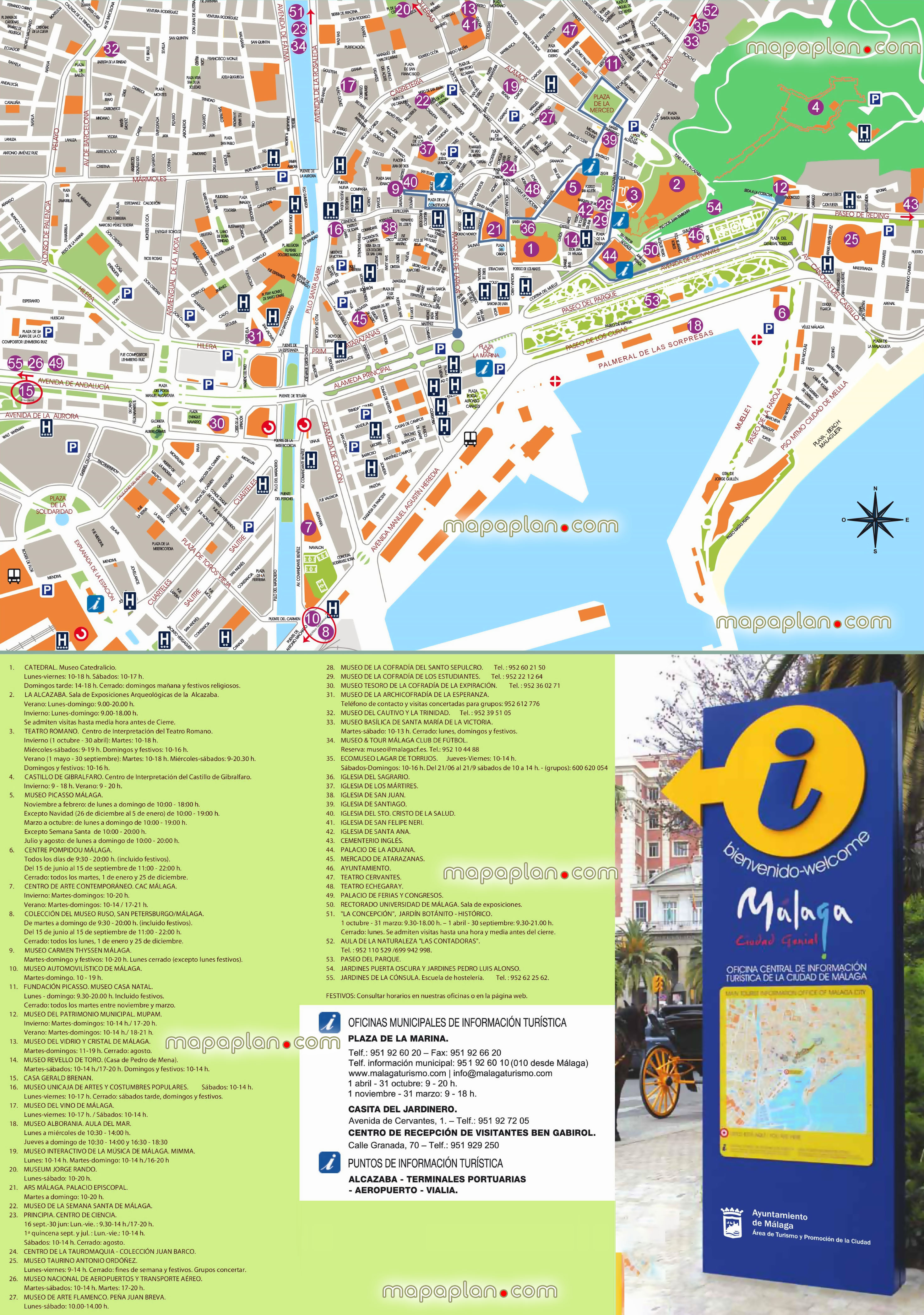 Malaga detailed printable download tourist information city ciudad centre sightseeing old town tour poster guide itinerary planner layout best things do favourite attractions points interest visit tourists