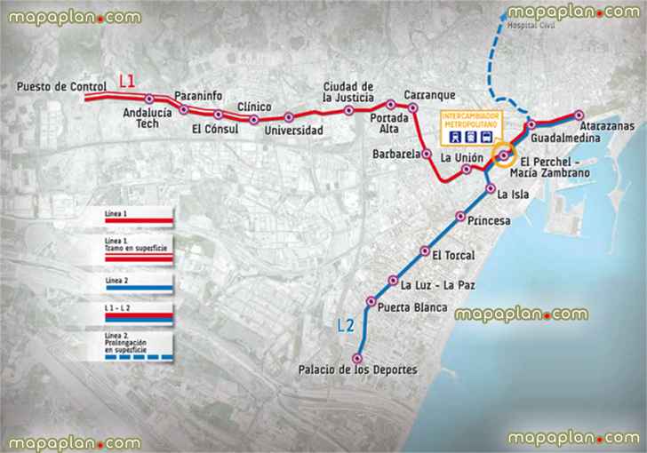 map Malaga metro subway underground tube lines public transport network plan zones routes stops updated transit diagram suburban train