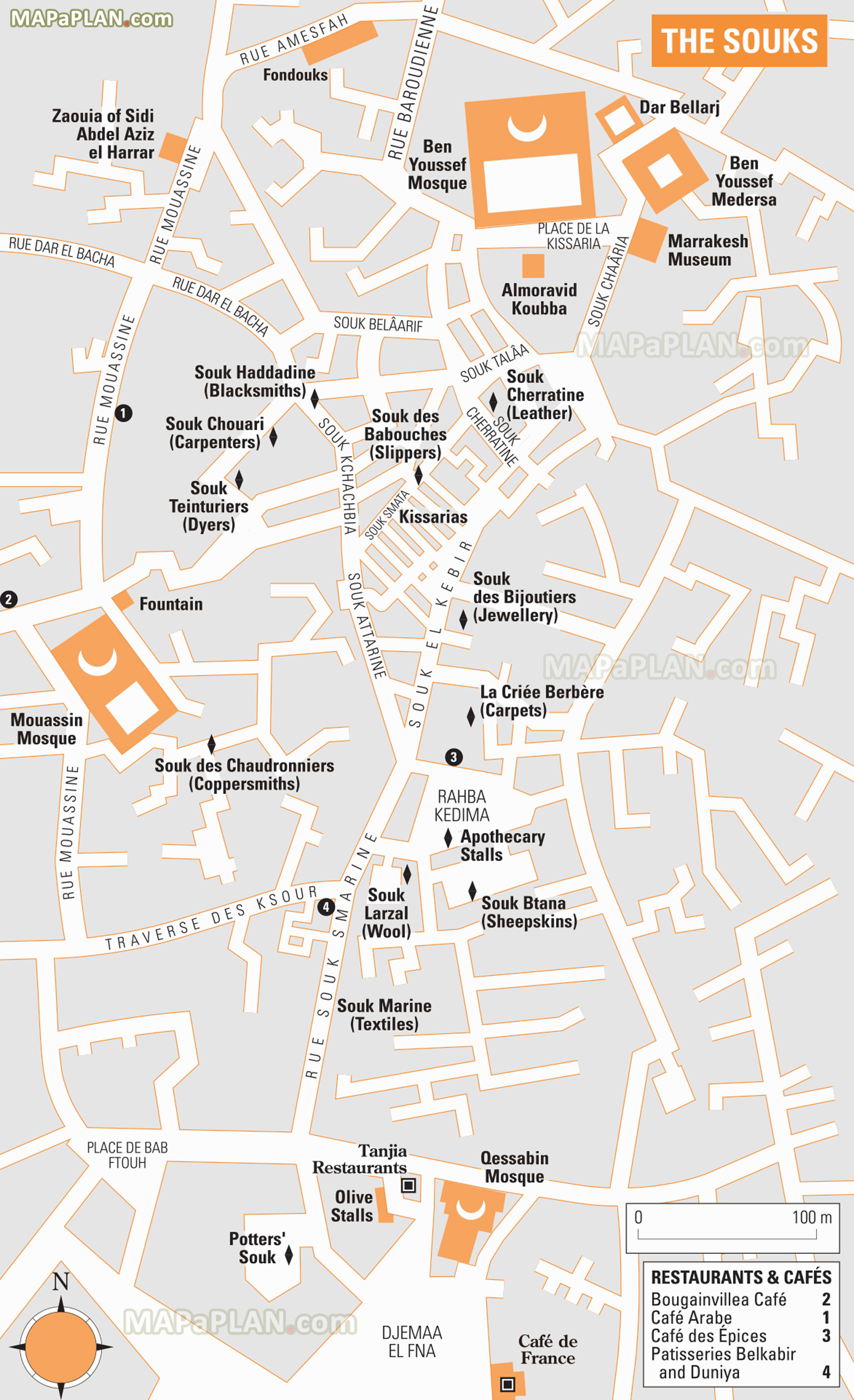 detailed map of famous souks favourite markets must do sites what to see where go do Marrakech top tourist attractions map