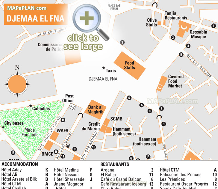 jemaa el fna square visitors points of interest fun locations things to do hammams Marrakech top tourist attractions map