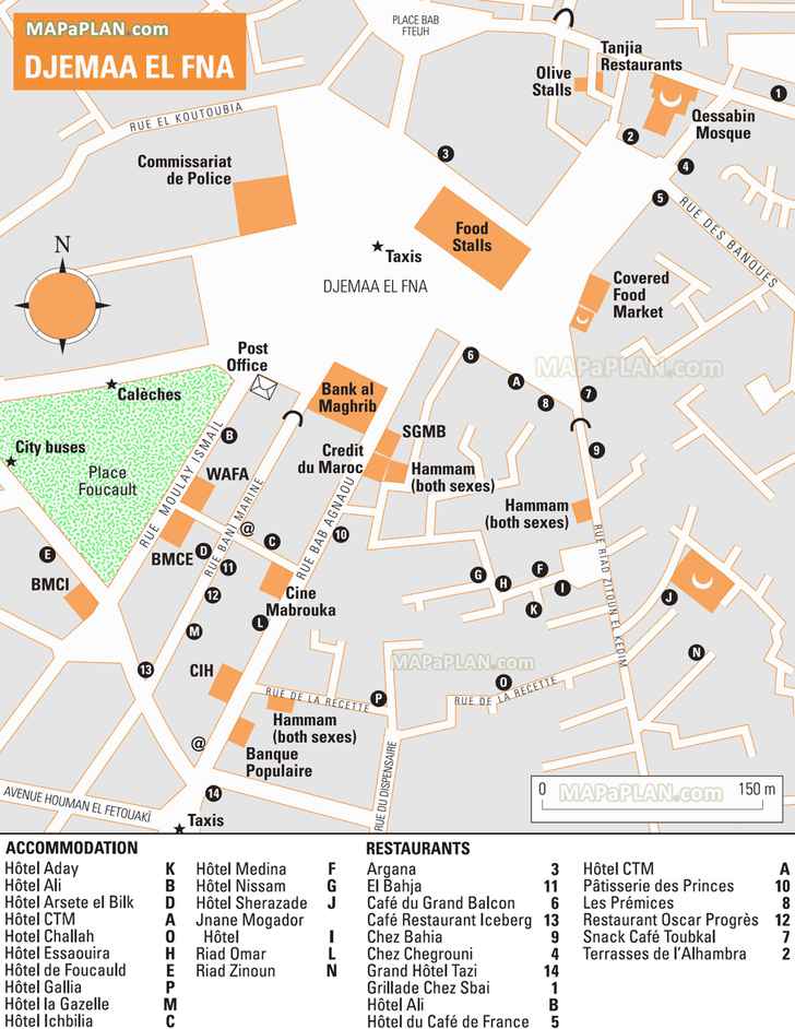 jemaa el fna square visitors points of interest fun locations things to do hammams Marrakech top tourist attractions map