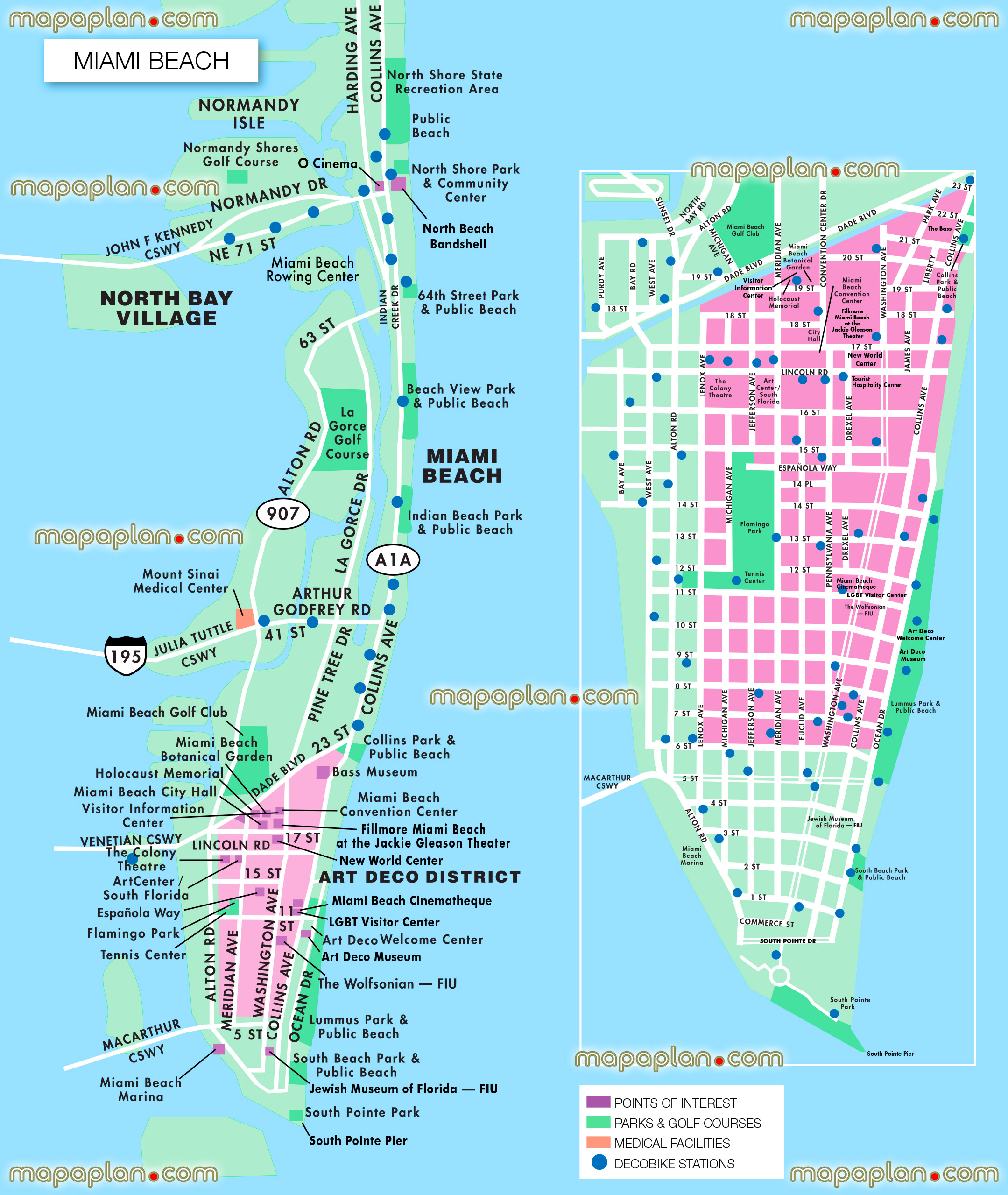 Miami south beach usa virtual interactive 3d detailed city center free printable visitors detailed tourist guide download inner old new town buildings must see sights sightseeing places interest best museums art galleries shopping
