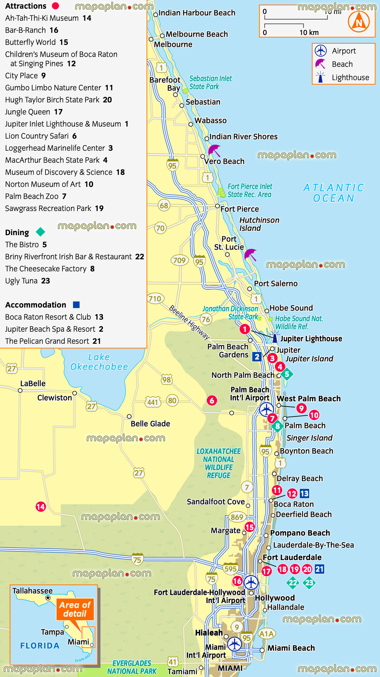 southeast florida coast Miami listing attractions children best museums zoos parks restaurants hotels virtual interactive 3d usa free printable visitors detailed tourist guide download must see sights sightseeing places interest