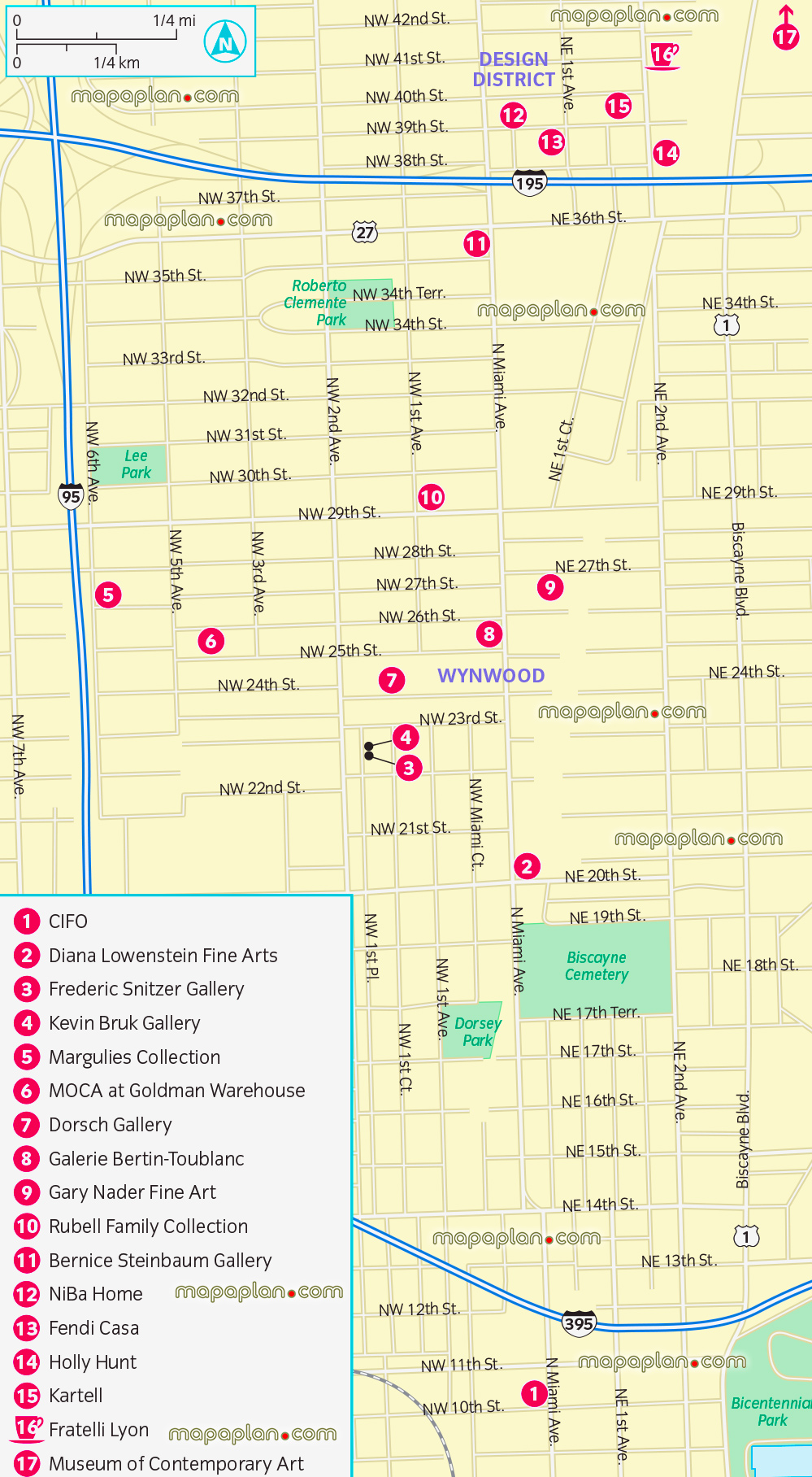 Miami art district contemporary fine art collection galleries old Miami visitors 3d virtual interactive printable information plan download downtown shopping destinations main points interest monuments museums landmarks destinations