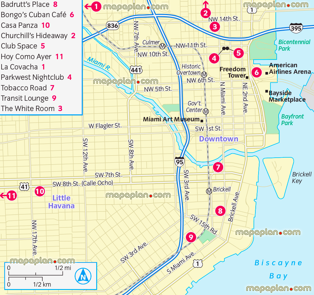 Miami downtown nightlife entertainment city centre location city sightseeing guide tourists restaurants nightlife bars clubs free printable distances walking directions interesting sights