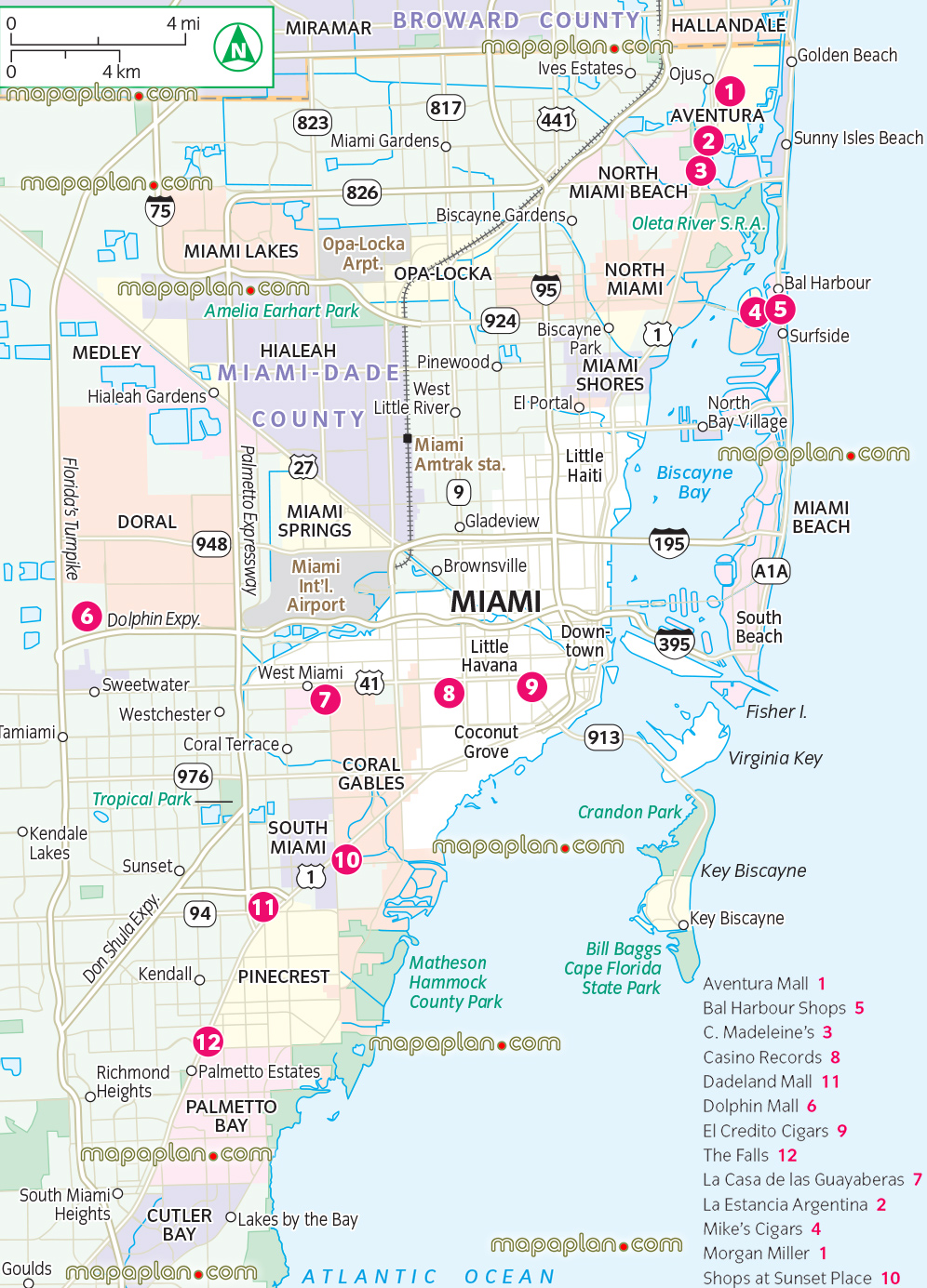 Miami metro area large districts shopping malls detailed interactive shopping suburbs zoning main district areas municipal regions jpg poster