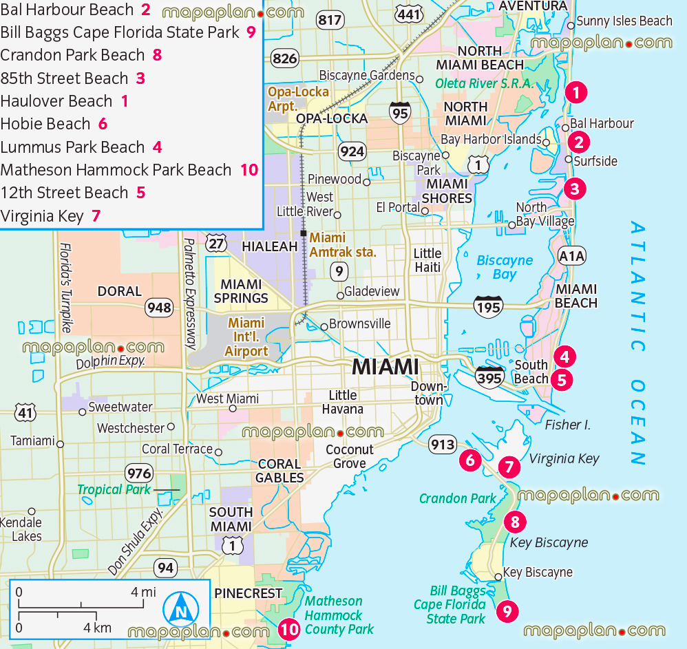 Miami best beaches lummus park cape florida state park key biscayne virginia key city district areas outline layout best locations go