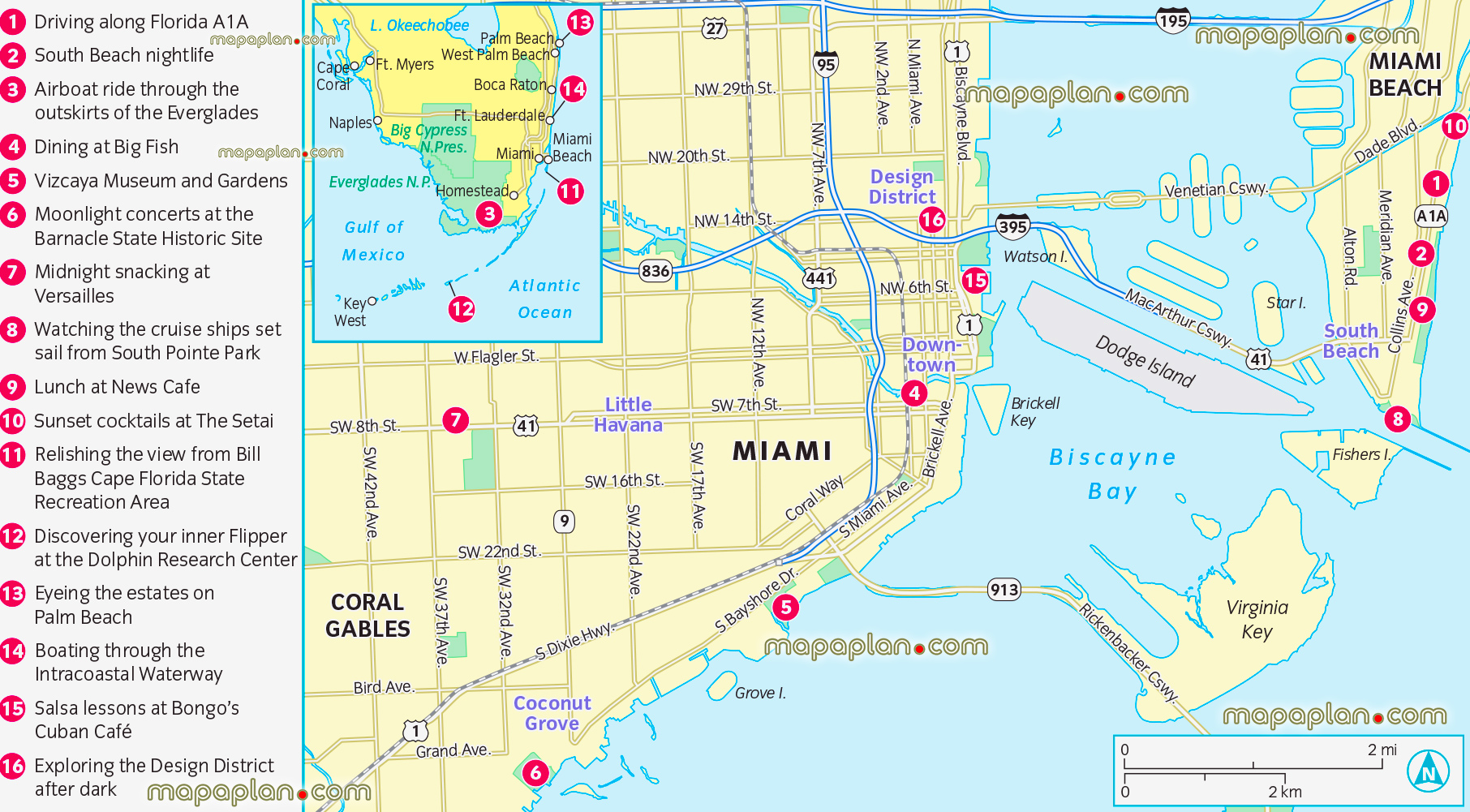 Miami city florida south beach top experiences do interactive virtual street directions sightseeing places best sights destinations visit cities places worth visiting usa location Miami florida usa