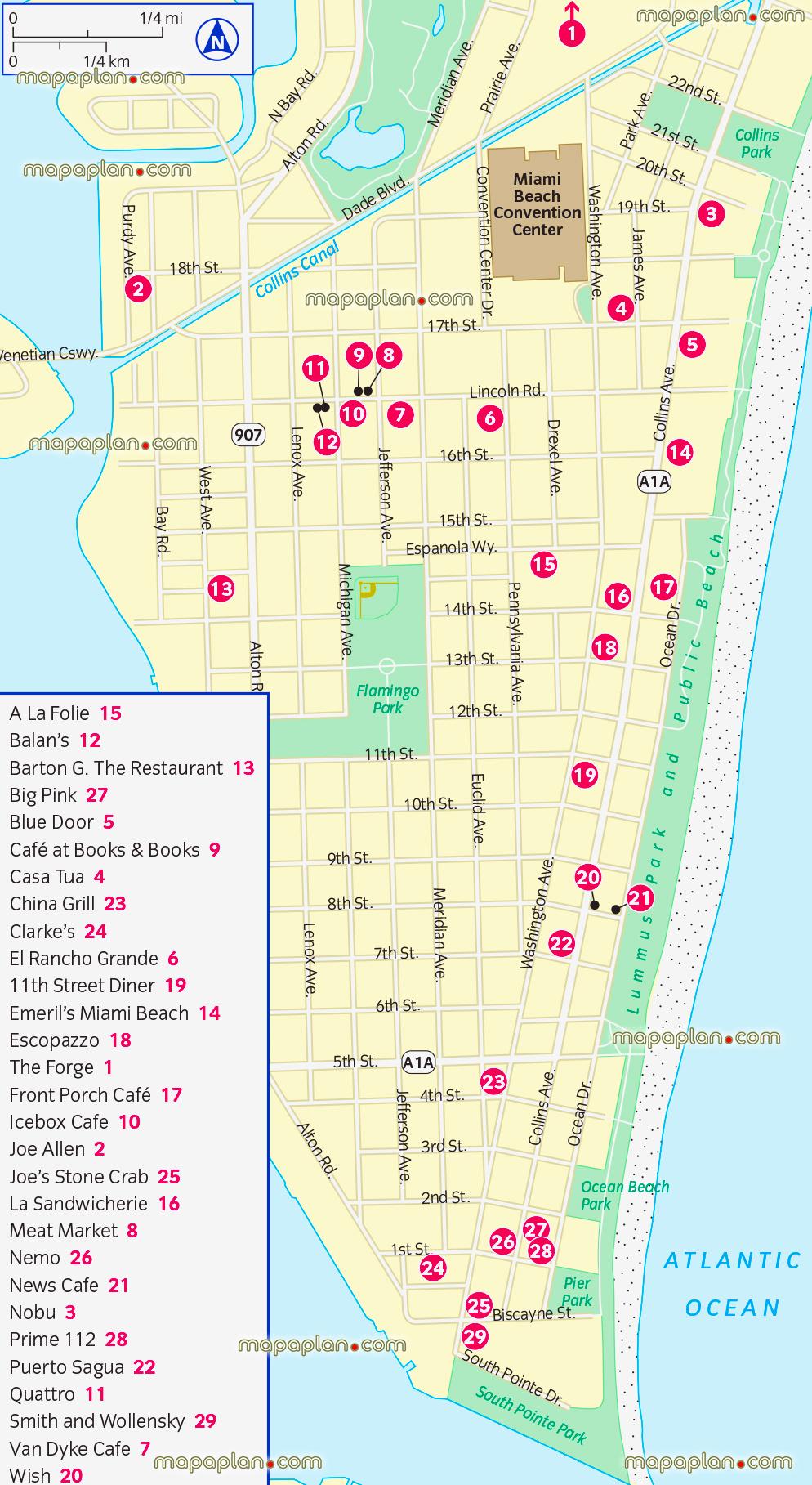 south beach dining restaurants food guide Miami top attractions highlights detailed itinerary popout interactive guide english