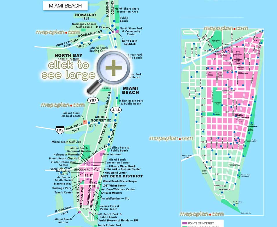 miami south beach usa virtual interactive 3d detailed city center free printable visitors detailed tourist guide download inner old new town buildings must see sights sightseeing places interest best museums art galleries shopping