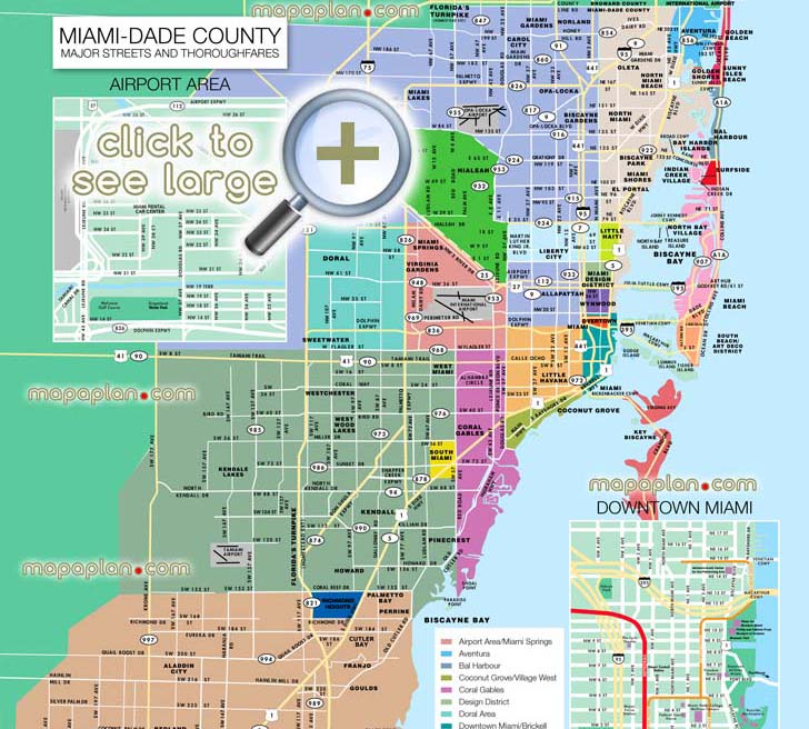 miami dade county districts streets historic city centre port railway coach stations airport high detail pdf poster plan great spots best must see sights detailed view orientation navigation directions