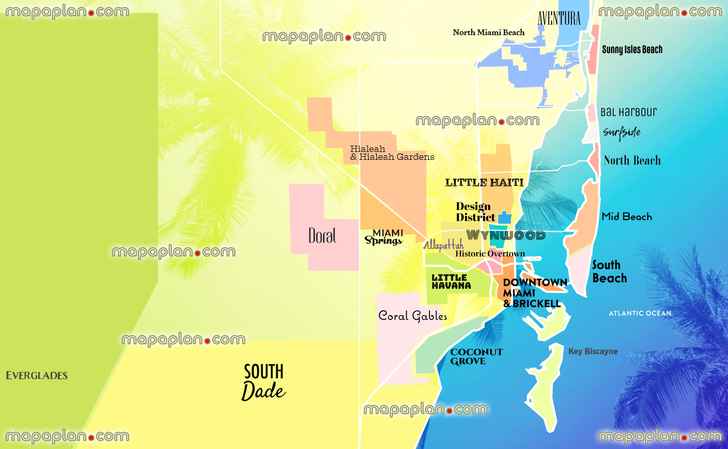 map Miami neighbourhoods metro areas downtown coconut grove coral gables little havana design district north mid south beach itinerary planner city sightseeing guide tourists diy jigsaw puzzle