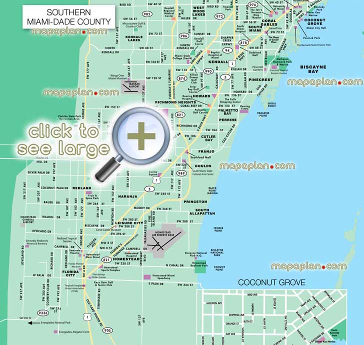 southern miami dade county coconut grove central miami free public transportation visitors 3d virtual interactive printable information plan download downtown destinations main points interest transport museums landmarks destinations