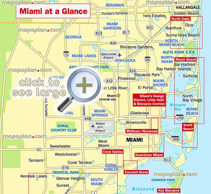 miami city districts plan location south beach downtown coconut grove key biscayne midtown wynwood mia miami international airport interactive virtual city centre directions sightseeing places best sights destinations visit