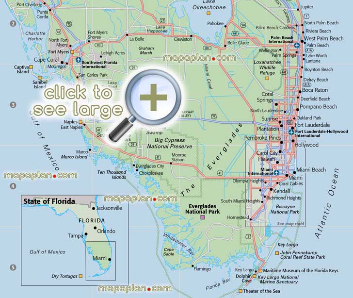 miami florida state keys everglades gulf mexico atlantic ocean free download print trip travel guide locations major attractions great historic spots best must see sights detailed view orientation navigation directions