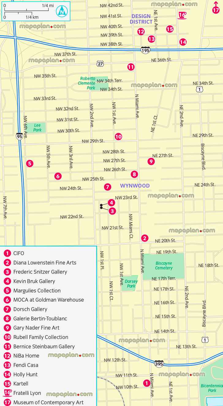 Miami art district contemporary fine art collection galleries old Miami visitors 3d virtual interactive printable information plan download downtown shopping destinations main points interest monuments museums landmarks destinations