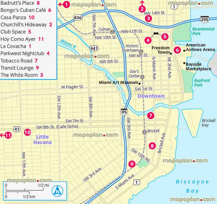 Miami downtown nightlife entertainment city centre location city sightseeing guide tourists restaurants nightlife bars clubs free printable distances walking directions interesting sights