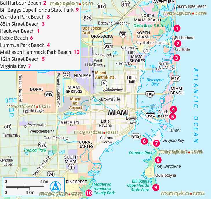 Miami best beaches lummus park cape florida state park key biscayne virginia key city district areas outline layout best locations go