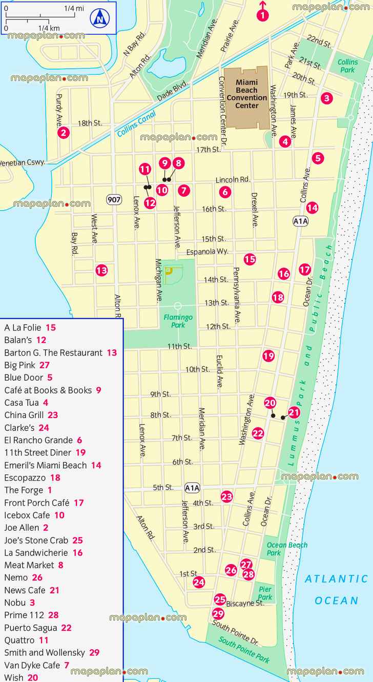 south beach dining restaurants food guide Miami top attractions highlights detailed itinerary popout interactive guide english