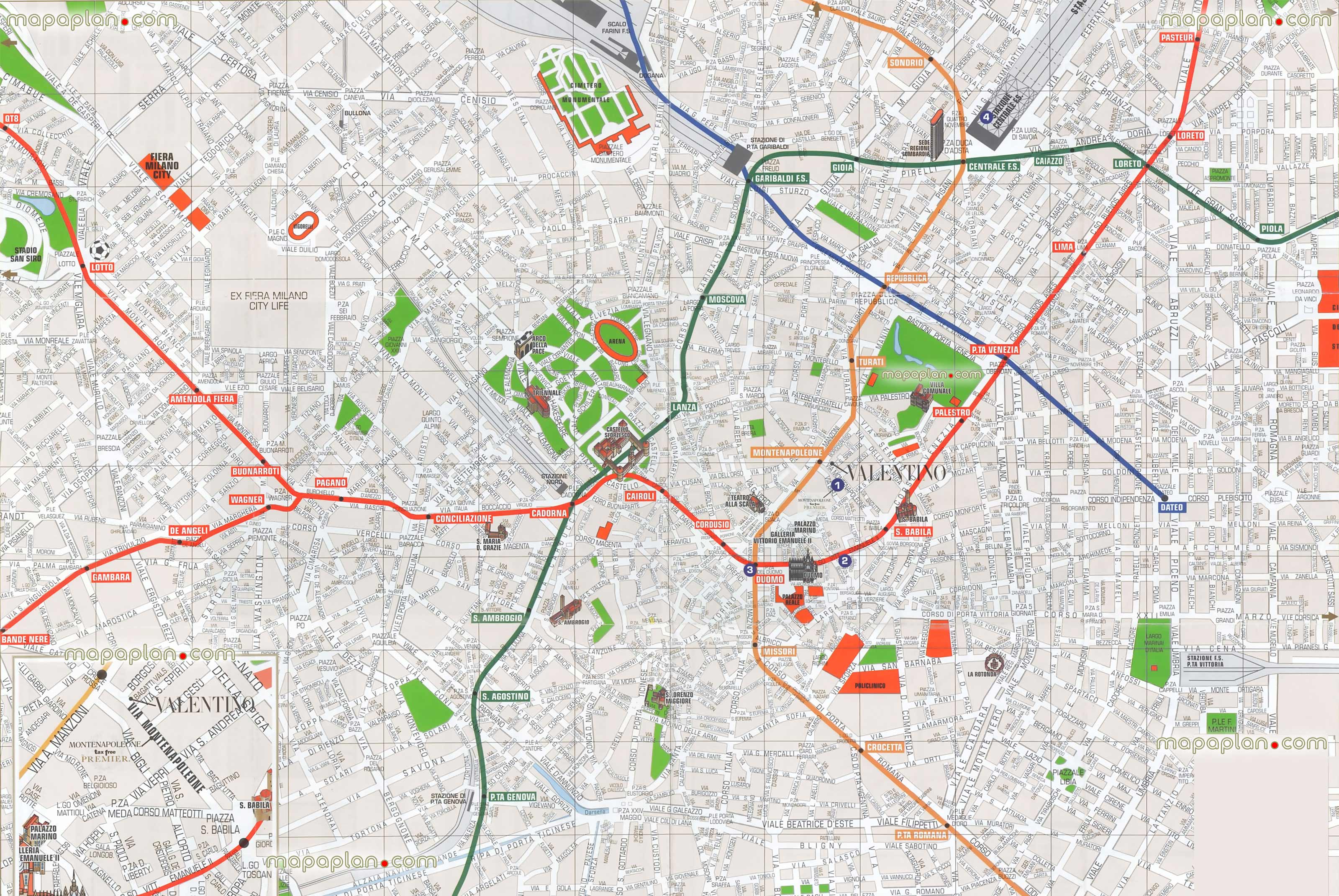 visitors guide metro stations best Milan top points interest free download street road names detailed hd maps Milan Top tourist attractions map